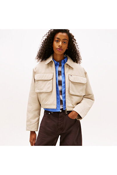 Tommy Hilfiger Cropped Workwear Kadın Bej Ceket