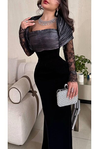 Fine Four Crinkle evening dress with velvet