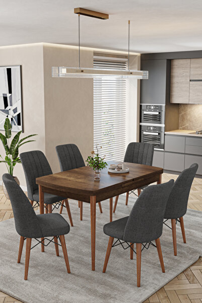 baresmu Karba Ceviz 80X132 Açılabilir Sunta Masa Yemek Odası Takımı, Mutfak T...