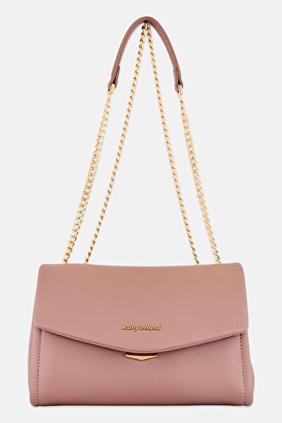 Kathy Ireland حقيبة كتف نسائية بحزام سلسلة وشعار ماركة، لون وردي باهت