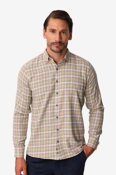 İgs Men's Yellow Dynamic Fit Button-Up Collar Shirt