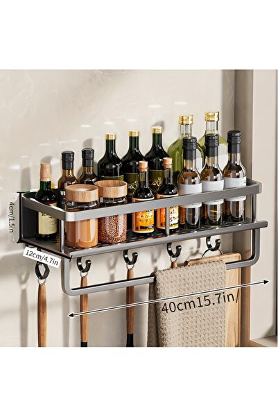 Choice 40cm gray hook rod Aluminum Wall-Mounted Shelf Multifunctional Kitchen...