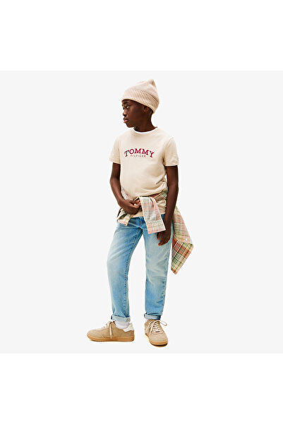 Tommy Hilfiger Monotype Print Graphic Çocuk Bej T-Shirt