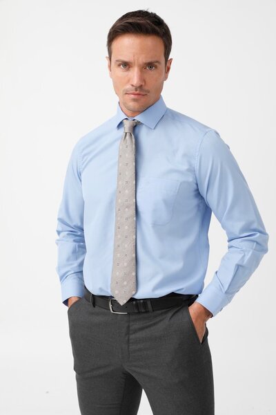 İgs Blue Regular Fit Comfortable Fit Classic Collar Plain Long Sleeve Pocket ...