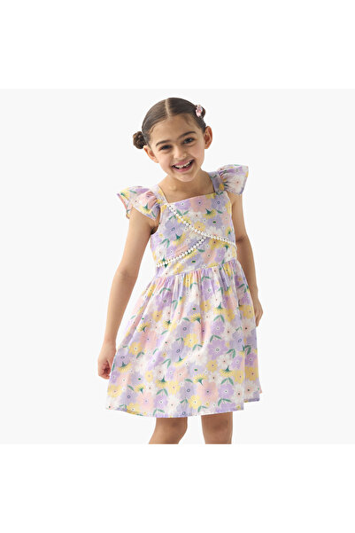 Lee Cooper All-Over Floral Print Sleeveless Dress with Ruffles