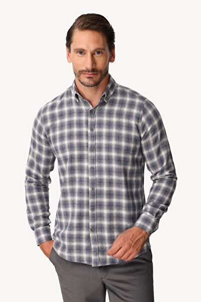 İgs Men's Navy Blue Dynamic Fit Button-Up Collar Shirt