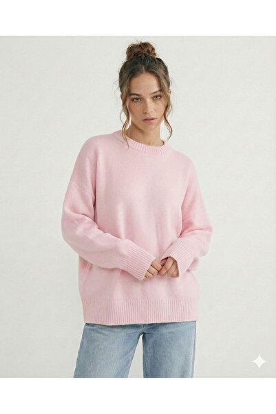 FAVORİST Pulover de tricotat casual SOFT guler rotund cu textura moale roz pe...