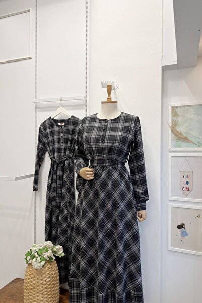 Faya Boutique Siyah Ekoseli Monarch Elbise