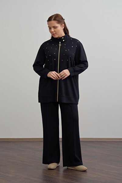 ALLDAY Siyah-Yumuşak Dokulu Büyük Beden Droplu Eşofman Takımı