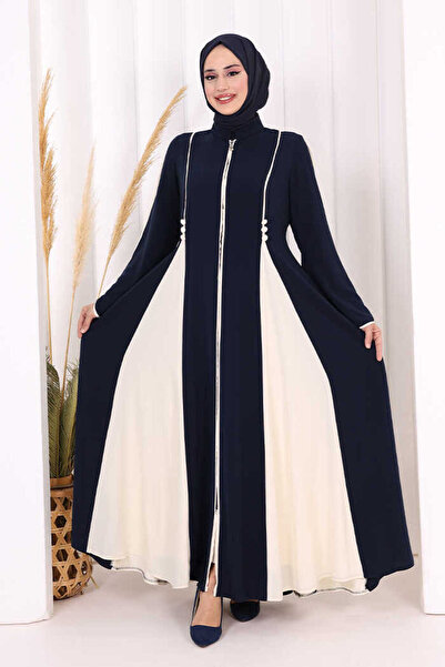 Bym Fashion Biyeli Fermuarlı Ferace 7050 Lacivert