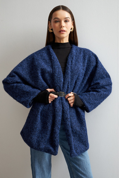 Ladima Women's Navy Blue Belted Cashmere Coat