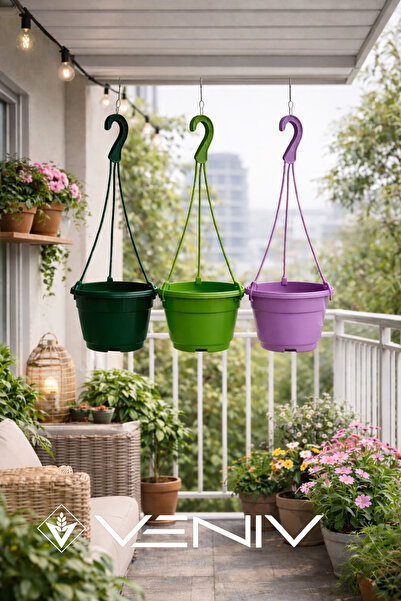 VENİV 3 Adet Askılı Dekoratif Saksı - Askılar Dahil- 18 cm x 12 cm