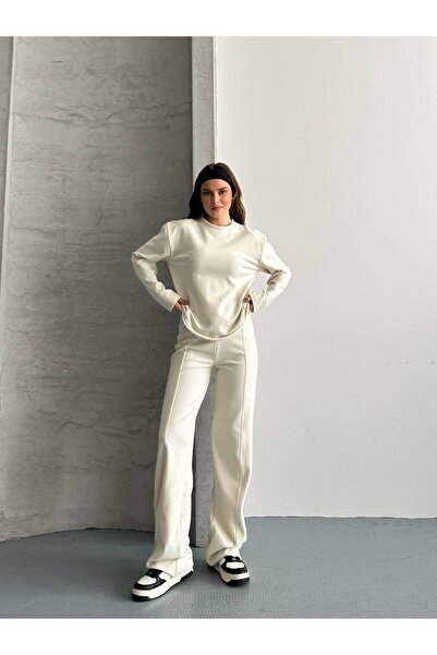 WYNA BOUTİQUE Women's Ribbed Tracksuit Set - Comfortable Fit, Long Sleeves