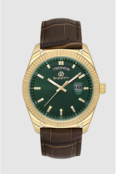 Bigotti Bg.1.10557-3 Leather Cord Steel Plated Case Brown Men's Wristwatch