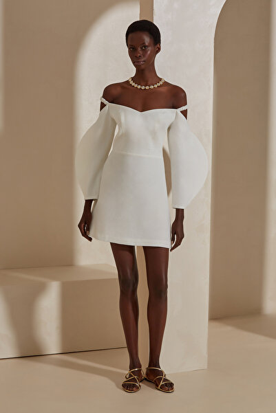 Dahlia Bianca Maya Keten Elbise