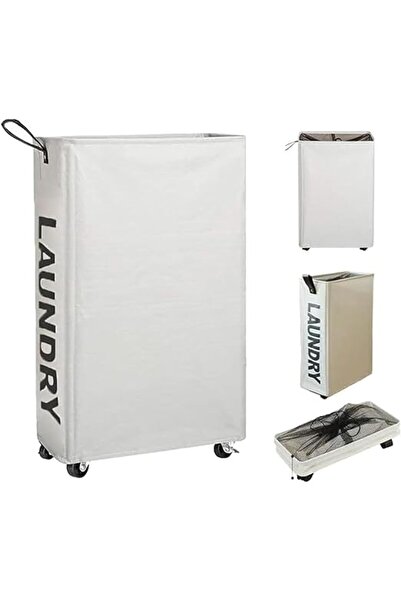 Arabest 26-Inch Rolling Slim Laundry Basket with Side Pocket & Wheels,Waterpr...