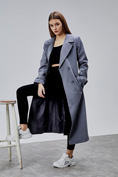Bolivente Victoria Gray Belted Regular Trench Coat