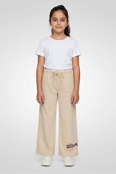 Disney بنطلون أرجل واسعة مطبوع عليه رسومات، بقصة عادية للبنات، بيج