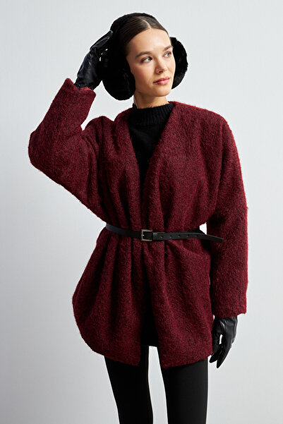 Ladima Women's Burgundy Belted Cashmere Coat