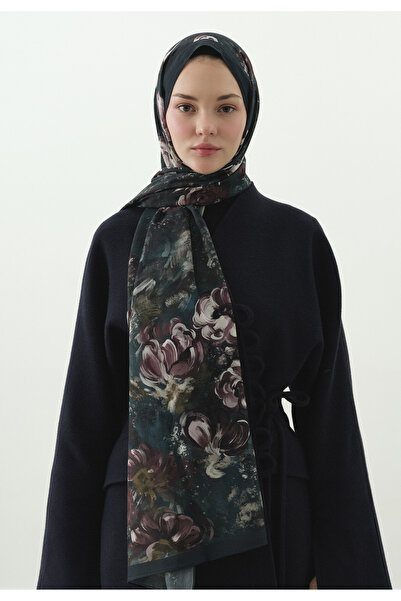 Fresh Madeleine Patterned Cotton Viscose Shawl Petrol