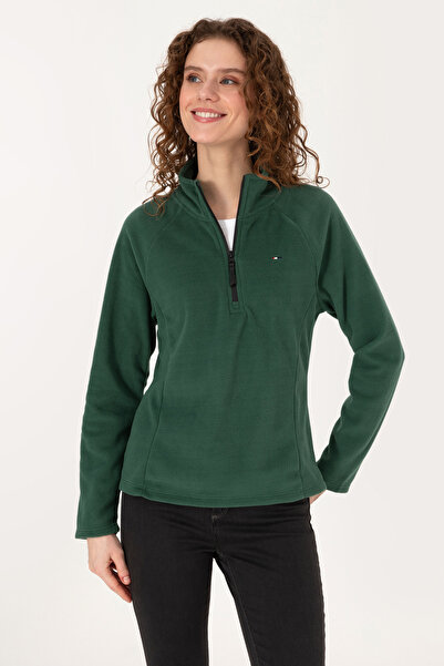 U.S. Polo Assn. Kadın Koyu Yeşil Fermuarlı Dik Yaka Polar Sweatshirt 50316714...