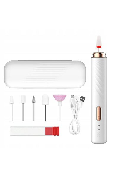 Aptel Electric nail file, 5 heads, USB powered, case included, plastic, white