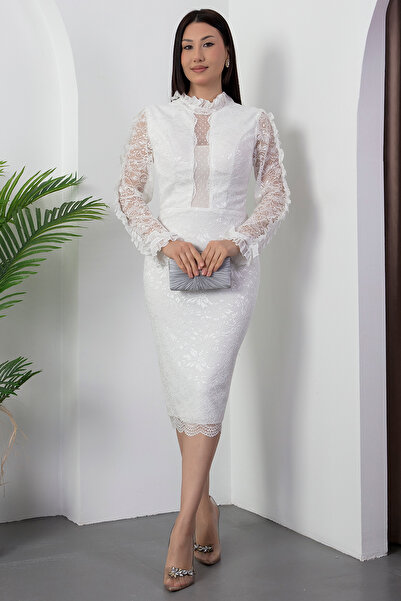 PULLIMM Сукня з круглим вирізом, рукавами та рюшами з мережива 5639