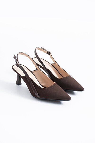 Moda Pie Zetan open back Piped women's high heeled shoe coffee satin