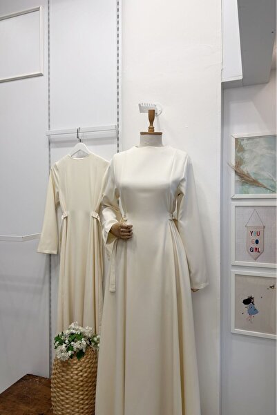 Faya Boutique Krem Beli Toka Detaylı Bruna Elbise