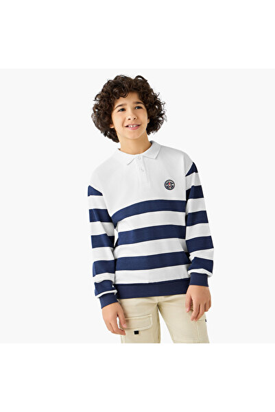 Lee Cooper Striped Collared Pullover with Long Sleeves