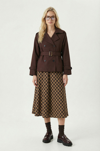 Lovelyİstanbul Belted Double-Breasted Short Trench Coat Lcr0103 Brown