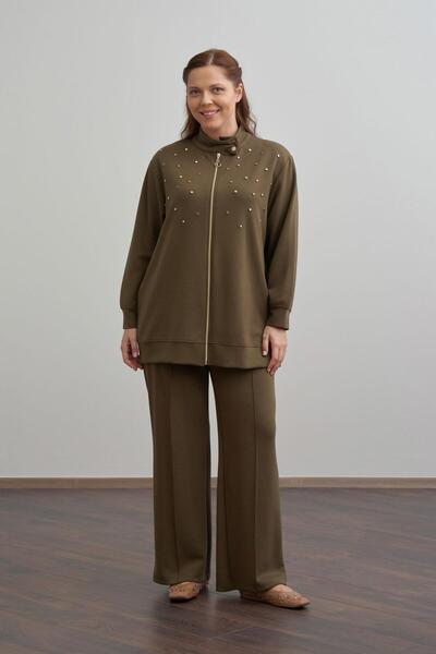ALLDAY Khaki-Soft Textured Plus Size Droplu Tracksuit Set