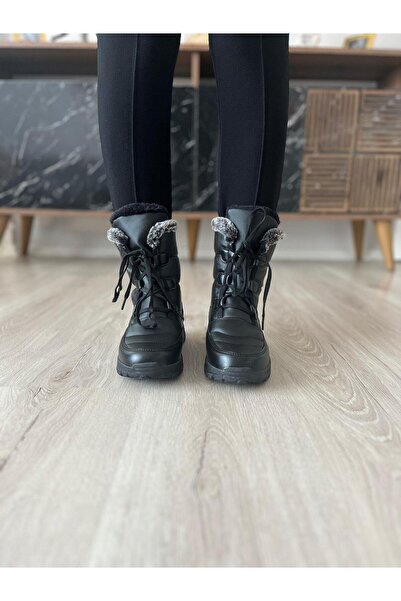 910 bebek Black Wool Lined Leather Women's Boots - 102