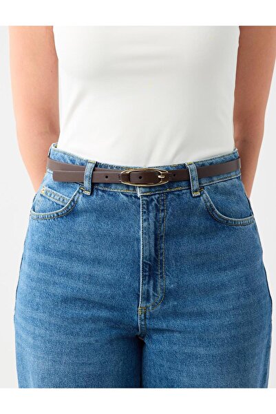 Jimmy Key Curea subțire aspect de piele cu cataramă ovală Bitter Brown