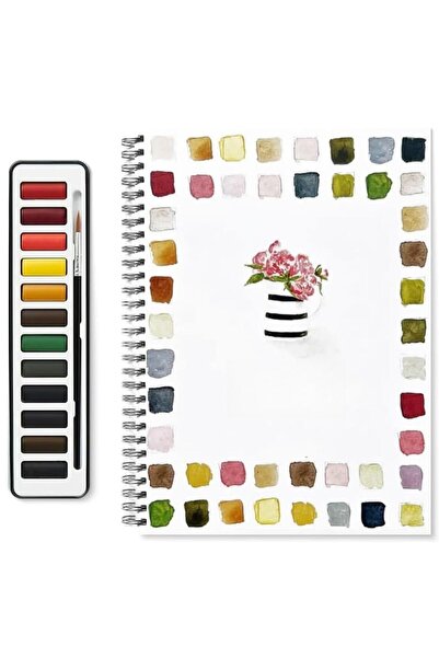 Bukela كتاب تمارين الألوان المائية - باقات الزهور (ألوان مائية) - مع فرش وألو...