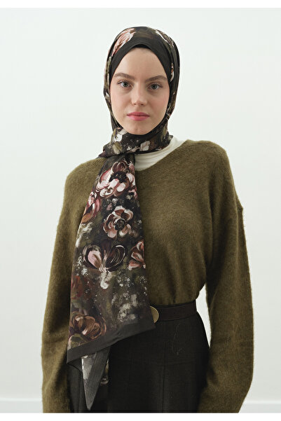 Fresh Madeleine Patterned Cotton Viscose Shawl Military Khaki