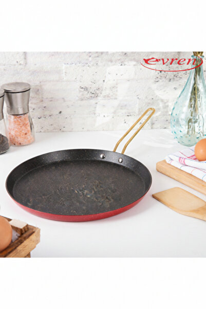 EVREN MUTFAK 30 cm Red Short-Sided Crepe Pan, Non-Stick Crepe Omelette Pan (S...