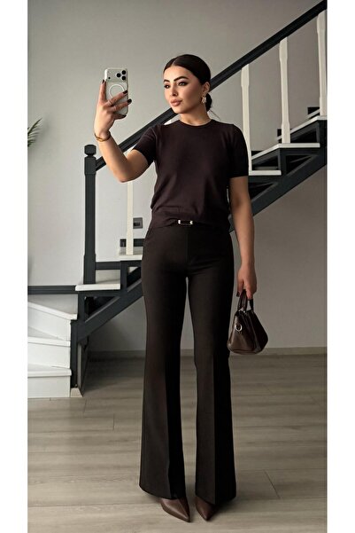 Oslove Bitter brown Flared fabric trousers