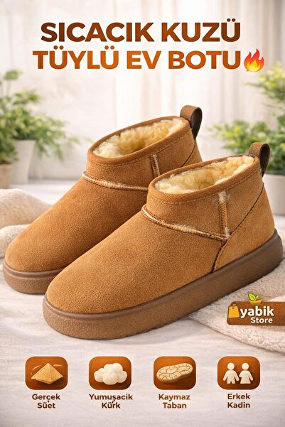 UCCC Kadın Süet İçi Kürklü Kalın Taban ( 1-4 cm ) Mini Kısa Bot Taba Rengi