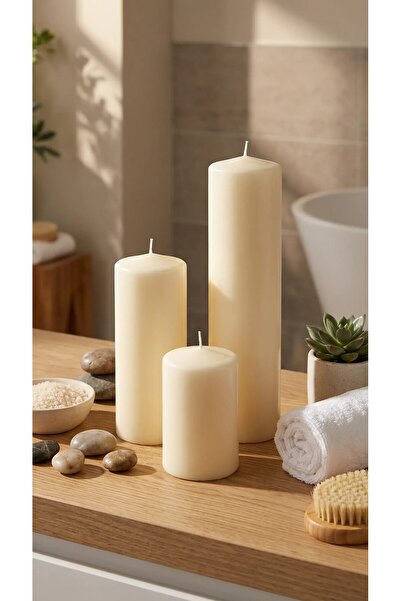 Candle Vase El İşçiliği Silindir Kütük Mum Seti | 10 cm Çap | Sandal Ağacı Ko...