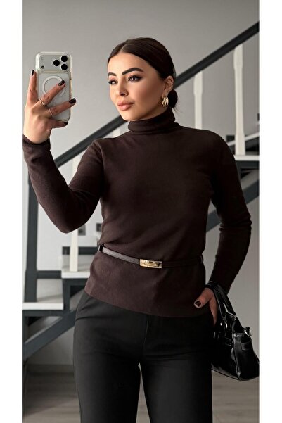 Oslove Bitter coffee fisherman cashmere blended belted blouse