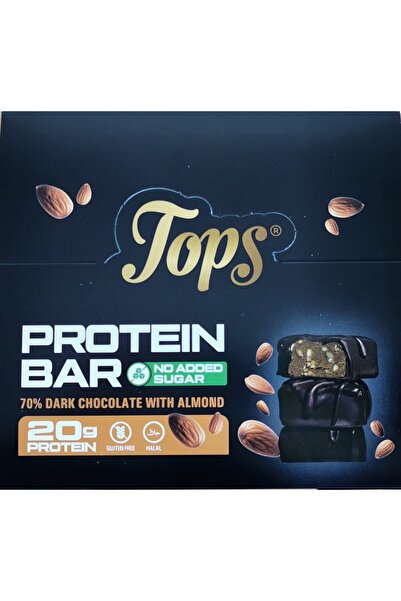 Tops Tops Protein Bars 60g with almonds, no added sugar, covered in 70% dark ...