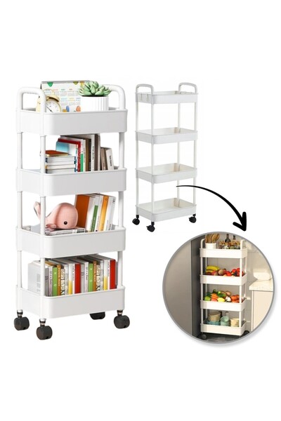 OEM Raft de bucătărie, dulap mobil pe roți, 4 niveluri, alb