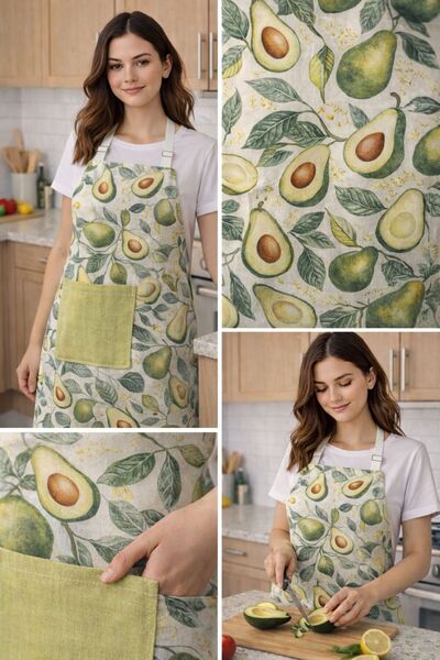 LİNDENİ HOME Kitchen Apron Linen Digital Printed