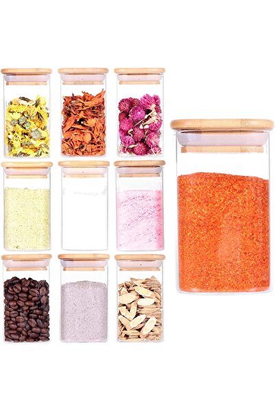 Arabest 10 قطع من أوعية التوابل الزجاجية - حاويات تخزين التوابل المربعة الفار...