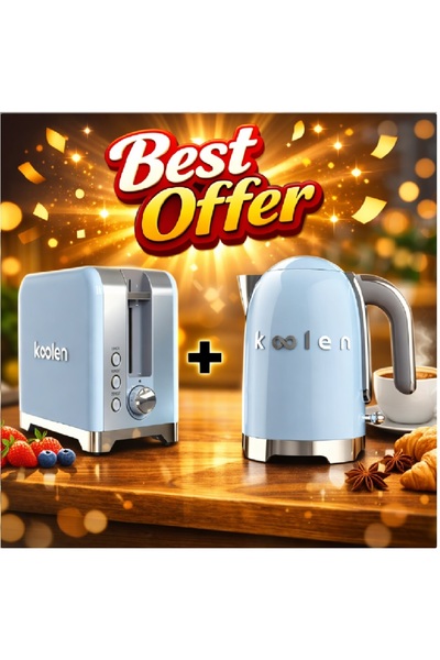 Koolen 2200W Stainless Steel Electric Kettle + Colin Toaster, Blue - Special ...