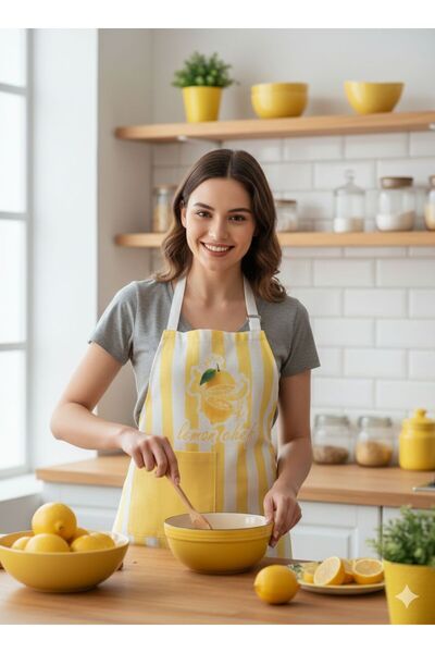 LİNDENİ HOME Kitchen Apron Linen Digital Printed