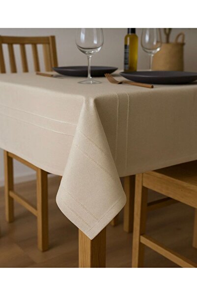 LİNDENİ HOME Table Cover Stain-Proof Linen Textured 160*220 cm Striped Patterned