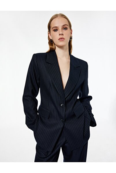Koton X Melis Ağazat - Jachetă blazer cu mâneci lungi, cu buzunare, cu dungi ...