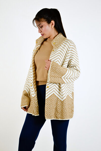 Sementa Mock Neck Snap Fastener Knitwear Cardigan Bone Caramel